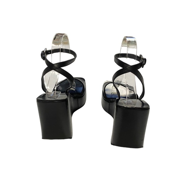 90s Prada Black Leather Platform Ankle Strap Heels - Picture 5 of 7